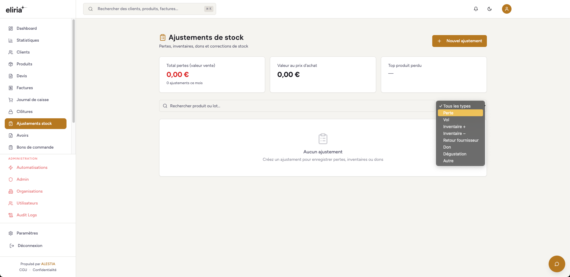 Ajustements de stock